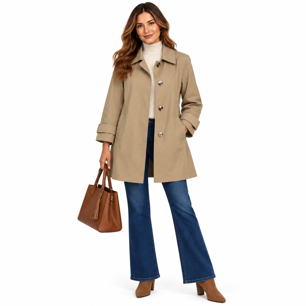 Via Spiga Swing Trench Coat Womens Size XS Khaki Button Front Fall Rain Jacket